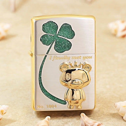 Zippo Two-Tone Gold and Silver I Finally Met You Clover Bear - JP74