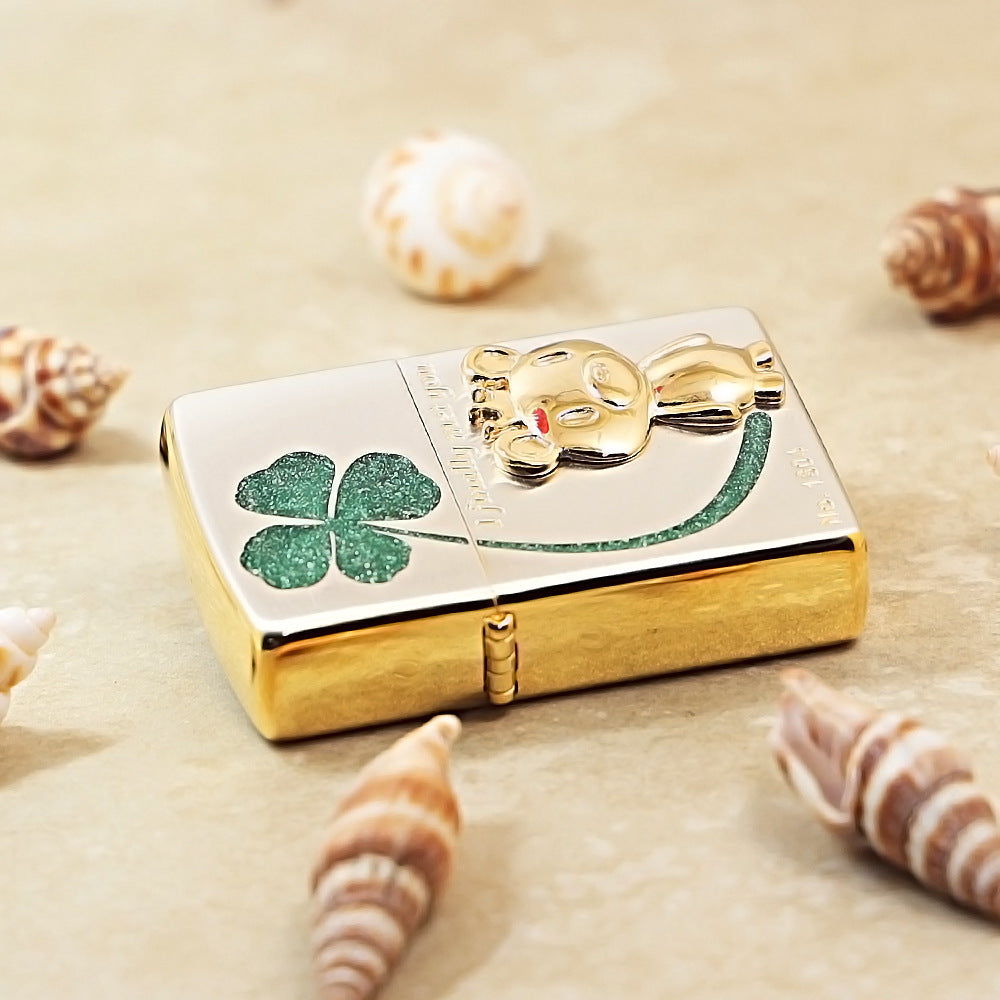 Zippo Two-Tone Gold and Silver I Finally Met You Clover Bear - JP74