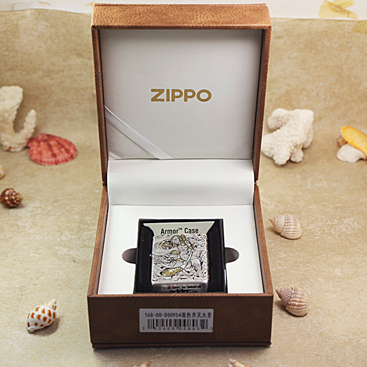 Zippo Two-Tone Silver and Gold Sun Wukong Monkey King Emblem - DS159