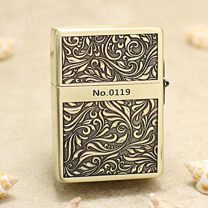 Zippo 1935 Flat Top Brass Deep Carved Arabesque Scroll - CC117