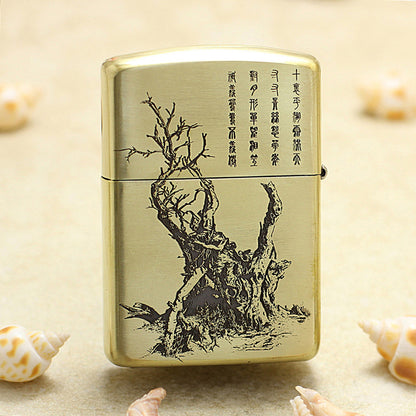 Zippo Antique Brass Deep Carved Cat Scholar Nie Xiaoqian Relief - CC129