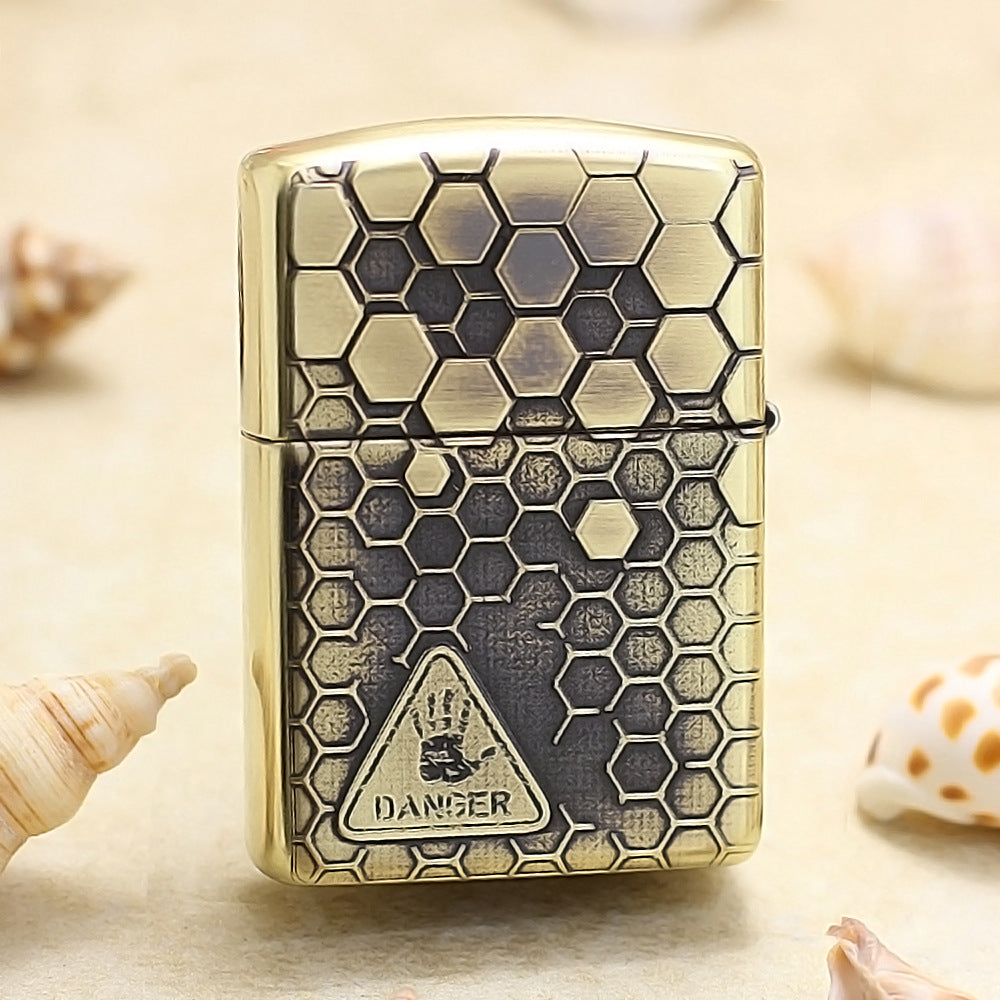 Zippo Antique Brass Deep Carved Honeycomb Half Skull - CC155