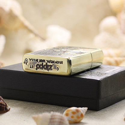 Zippo Antique Brass Deep Carved Honeycomb Half Skull - CC155