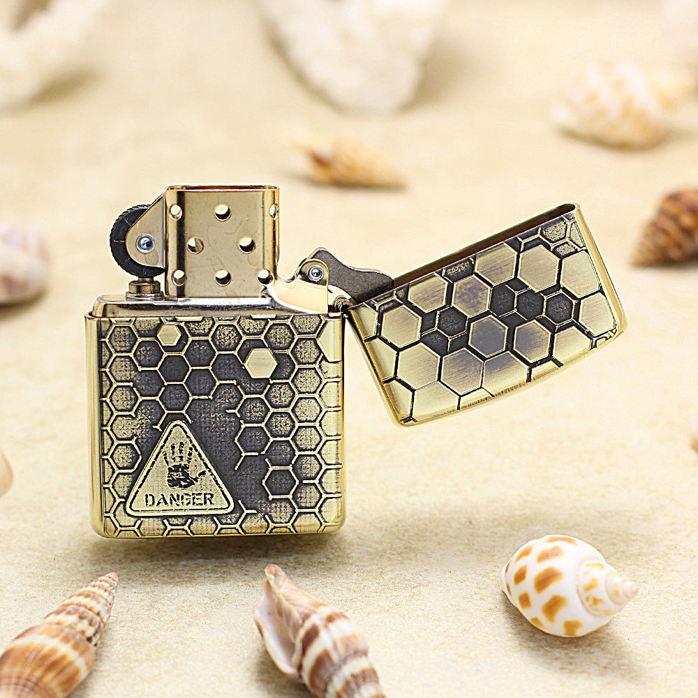 Zippo Antique Brass Deep Carved Honeycomb Half Skull - CC155