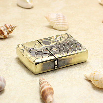 Zippo Antique Brass Deep Carved Honeycomb Half Skull - CC155