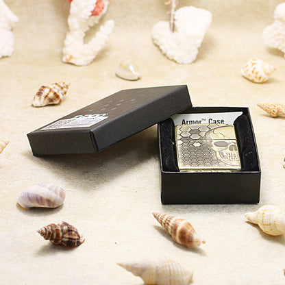Zippo Antique Brass Deep Carved Honeycomb Half Skull - CC155