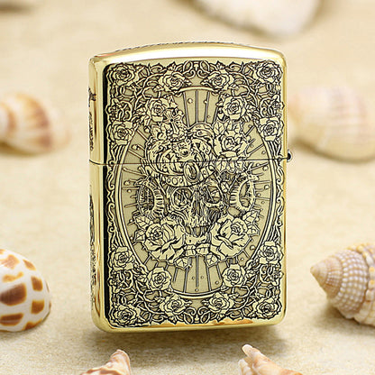 Zippo Antique Brass Deep Carved Skull Pin-Up Girl Character Series - CC153