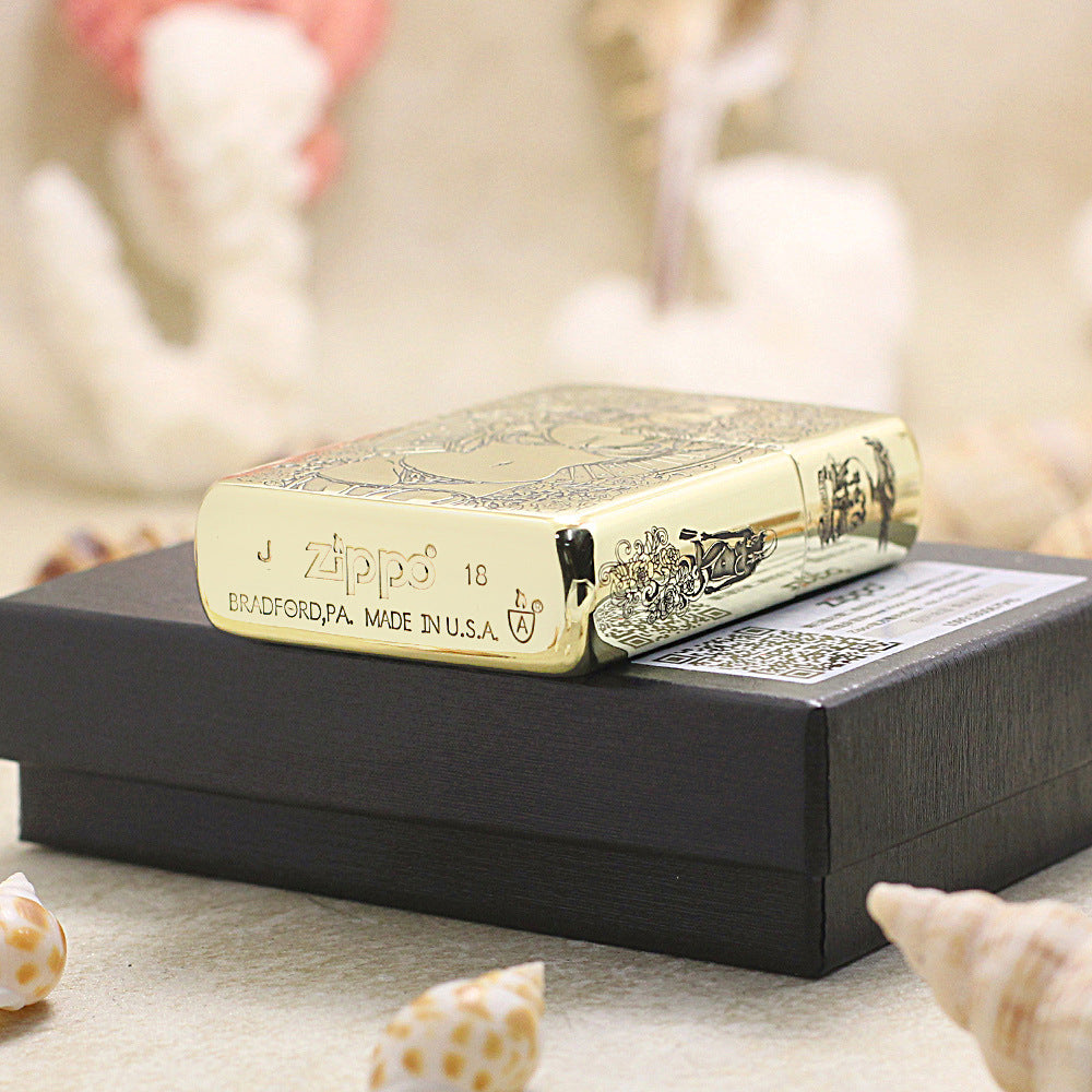 Zippo Antique Brass Deep Carved Skull Pin-Up Girl Character Series - CC153