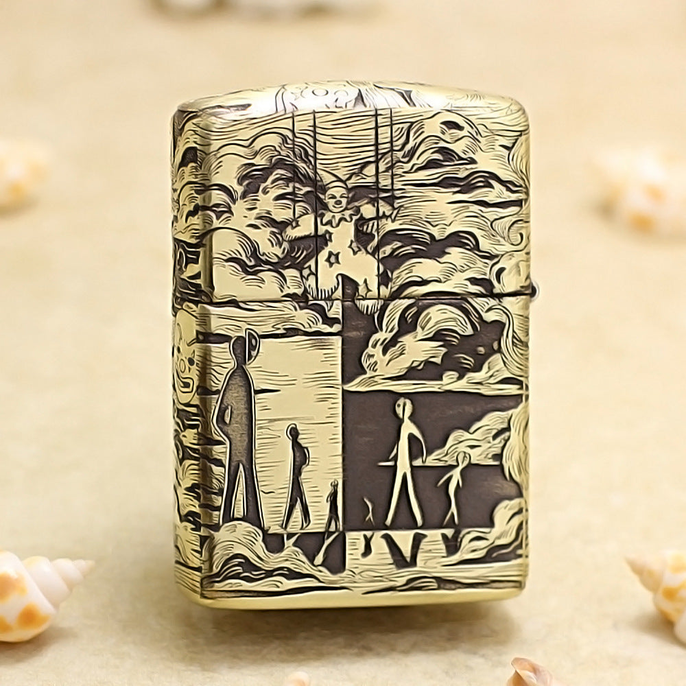 Zippo Antique Brass Engraved Mask Life Clown Emblem - CC110