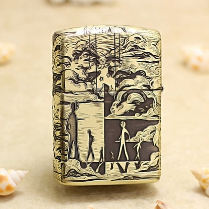 Zippo Antique Brass Engraved Mask Life Clown Emblem - CC110