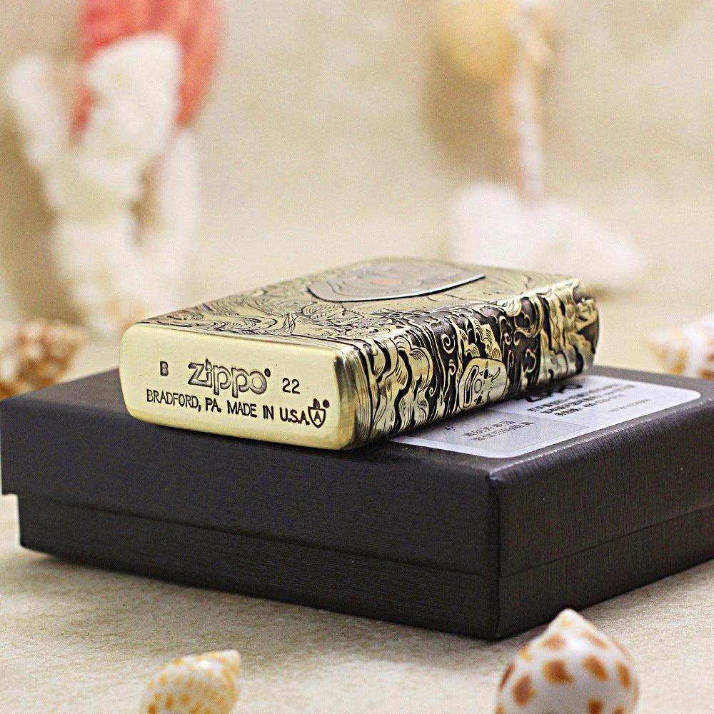 Zippo Antique Brass Engraved Mask Life Clown Emblem - CC110