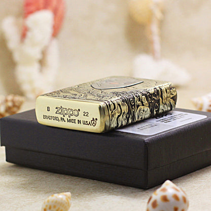 Zippo Antique Brass Engraved Mask Life Clown Emblem - CC110