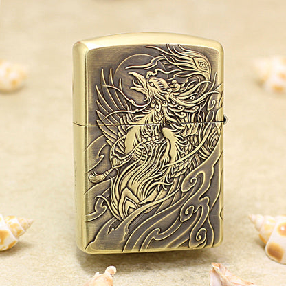 Zippo Antique Brass Full Engraved Phoenix and Peony Relief - CC113