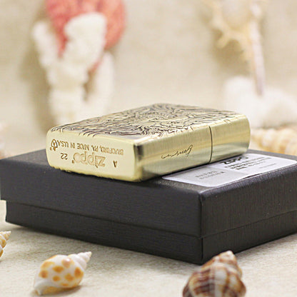 Zippo Antique Brass Full Engraved Phoenix and Peony Relief - CC113