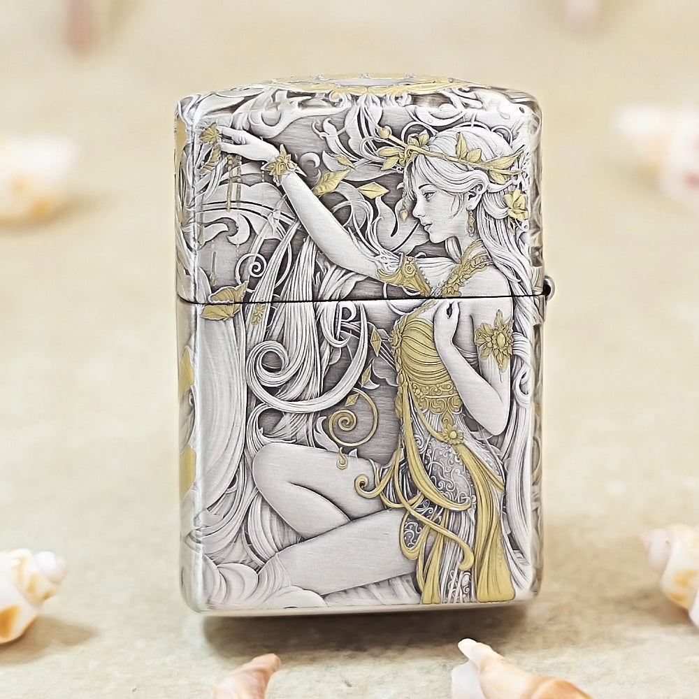 Zippo Antique Silver Two-Tone 'Butterfly & Beauty under Tang Blossoms' Series 162-DS05