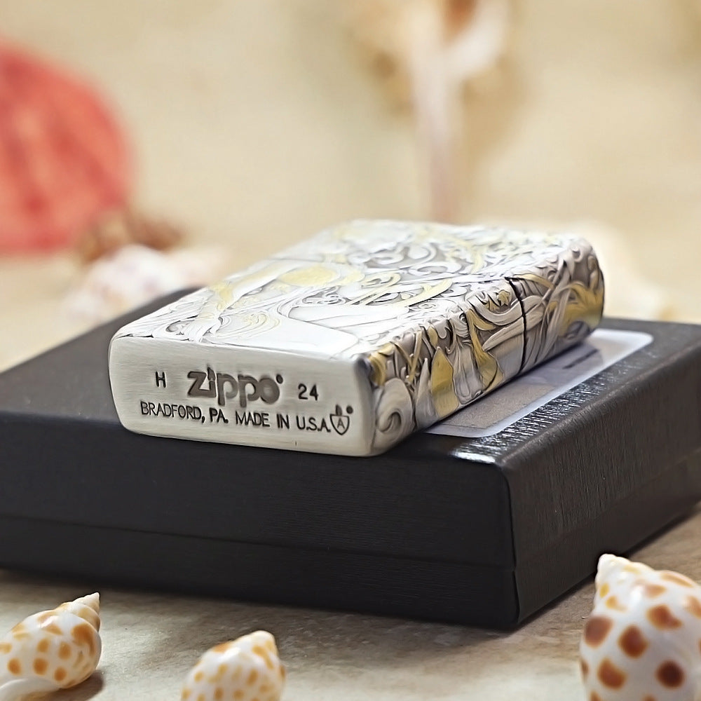 Zippo Antique Silver Two-Tone 'Butterfly & Beauty under Tang Blossoms' Series 162-DS05