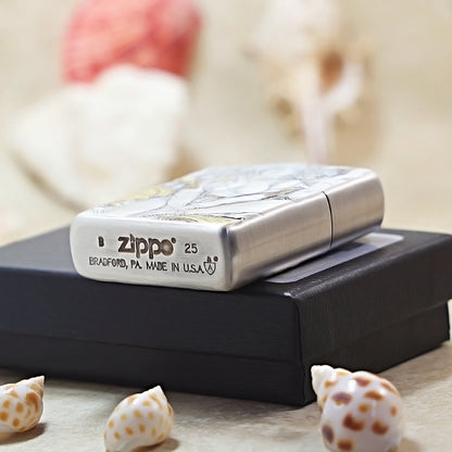 Zippo Antique Silver Two-Tone 'Motorcycle Girl' 162-DS67