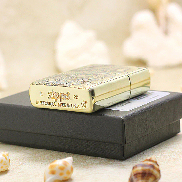 Zippo Armor Antique Brass Deep Carved Guardian Buddha and Dragon - CC137