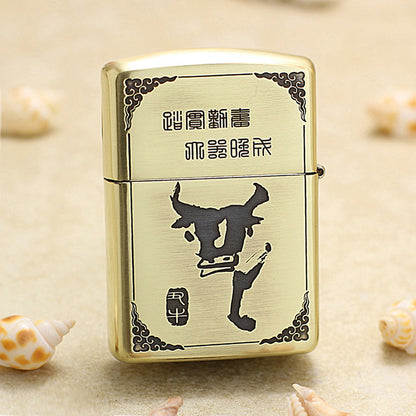 Zippo Armor Antique Brass Deep Carved Guardian Buddha and Ox - CC144