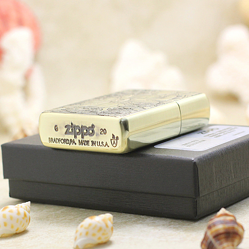 Zippo Armor Antique Brass Deep Carved Guardian Buddha and Ram - CC140