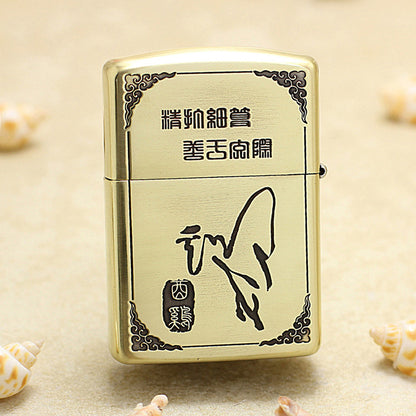 Zippo Armor Antique Brass Deep Carved Guardian Buddha and Rooster - C131