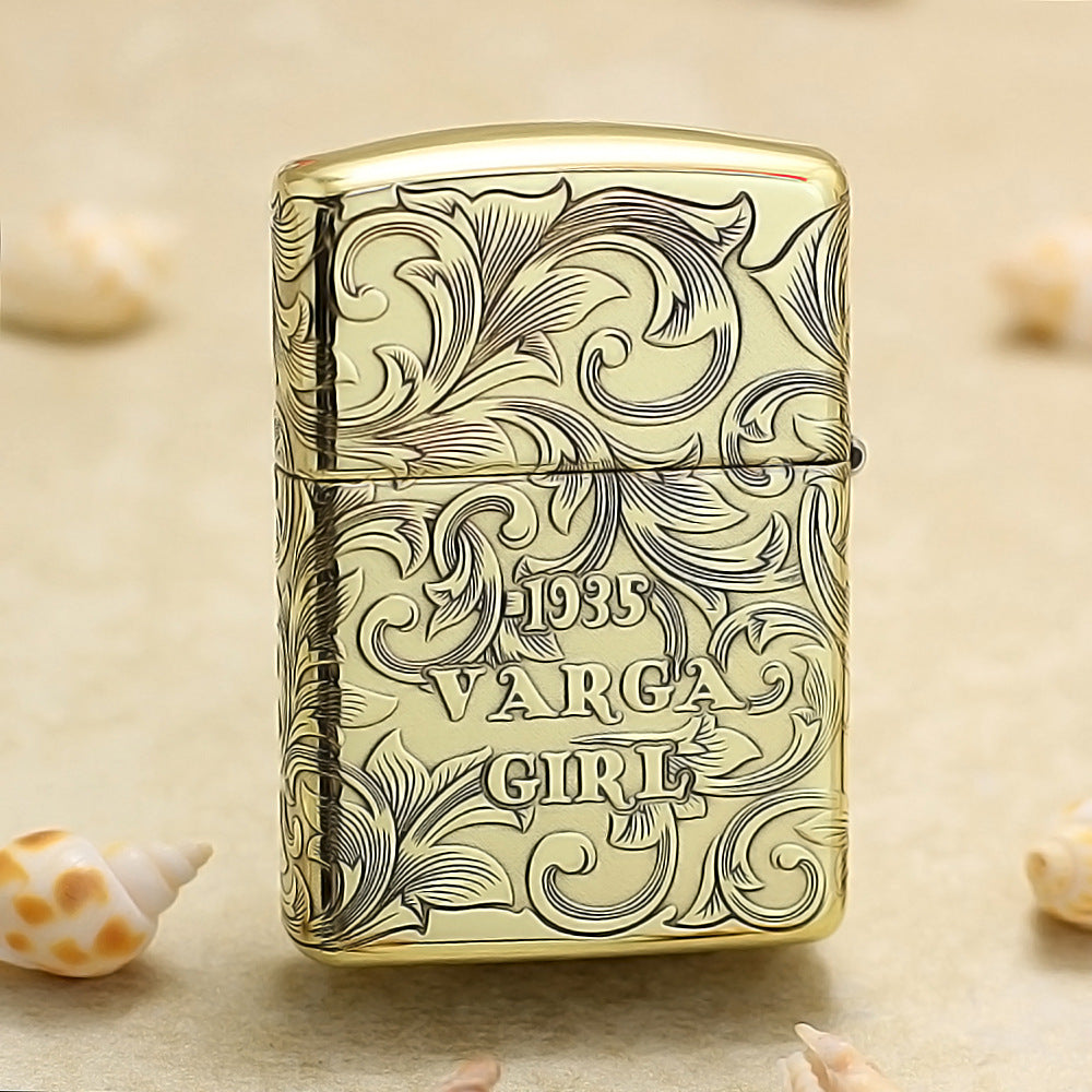Zippo Armor Antique Brass Deep Carved Pin-Up Girl Arabesque - CC143