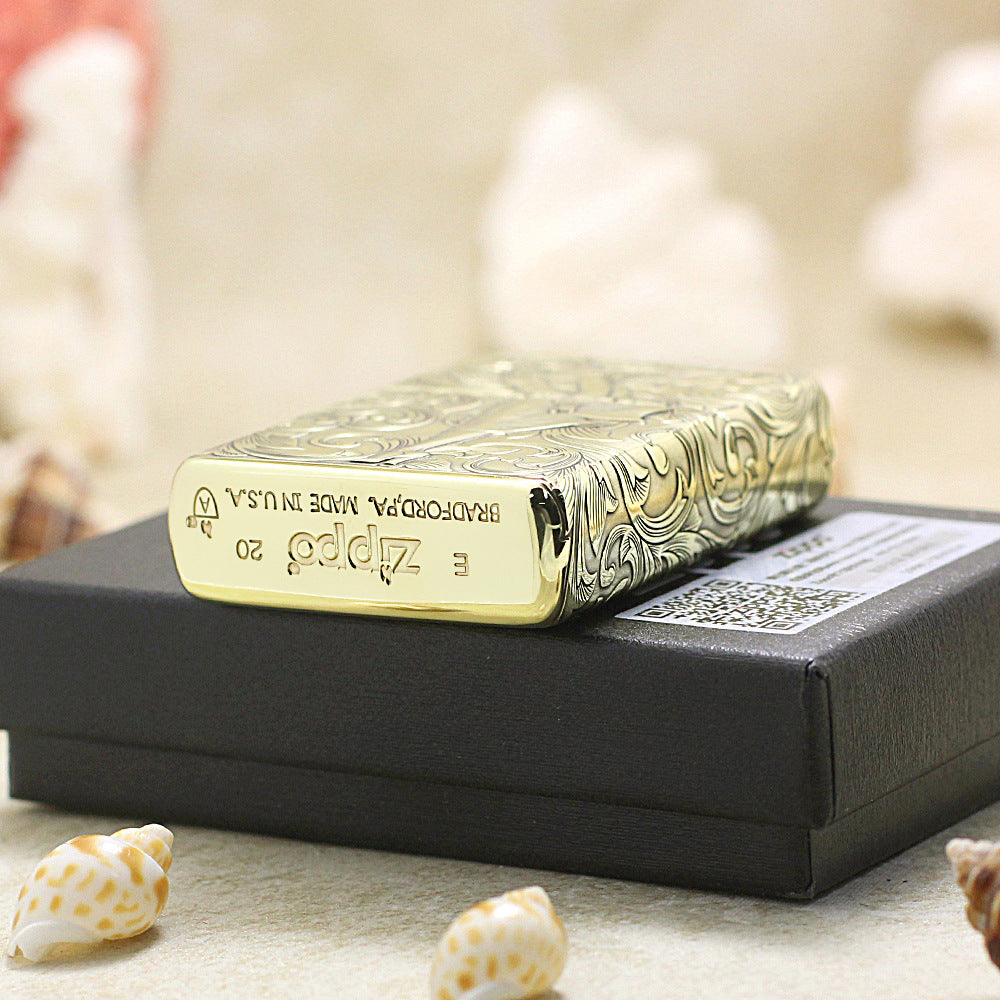 Zippo Armor Antique Brass Deep Carved Pin-Up Girl Arabesque - CC143