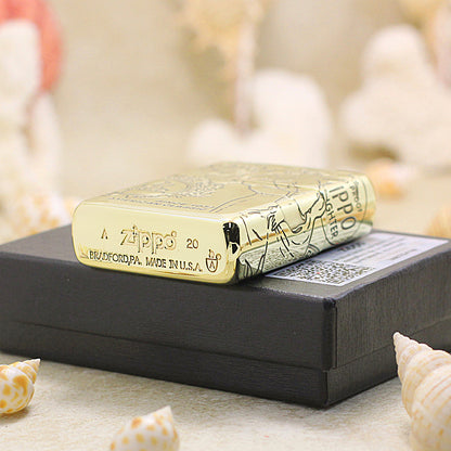 Zippo Armor Antique Brass Deep Carved Pin-Up Girl Arabesque - CC147