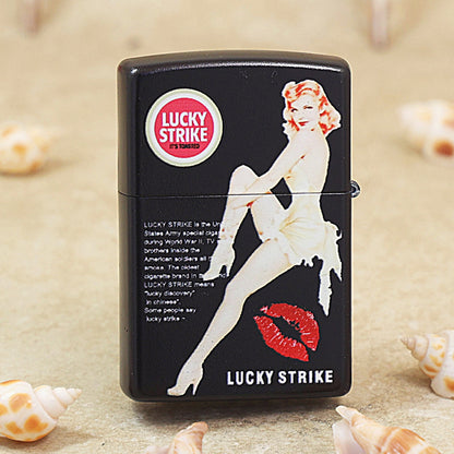 Zippo Black Matte Color Printed Lucky Strike Pin-Up Girl - CS19
