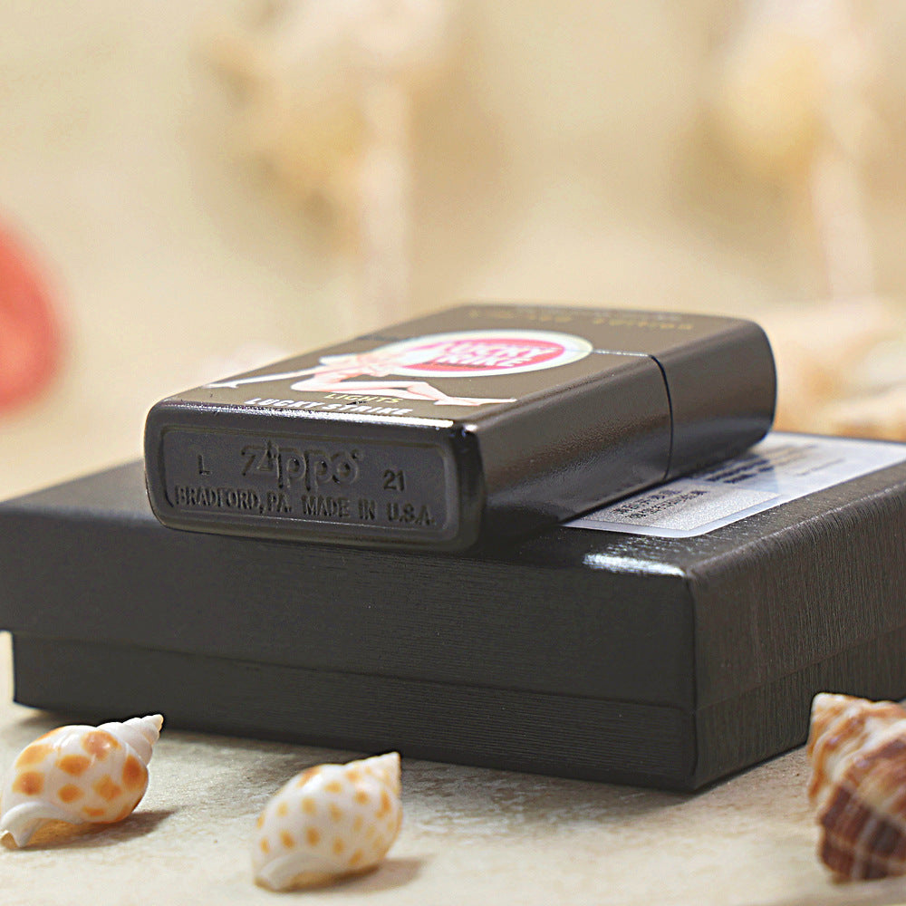 Zippo Black Matte Color Printed Lucky Strike Pin-Up Girl - CS19