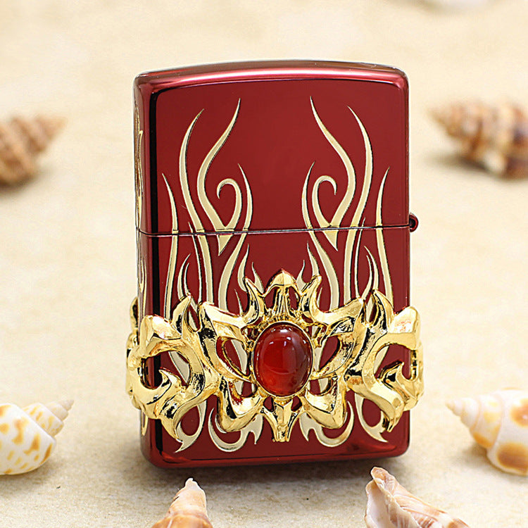 Zippo Blazing Flame with Red Gem (Red Ice Finish) - JP07