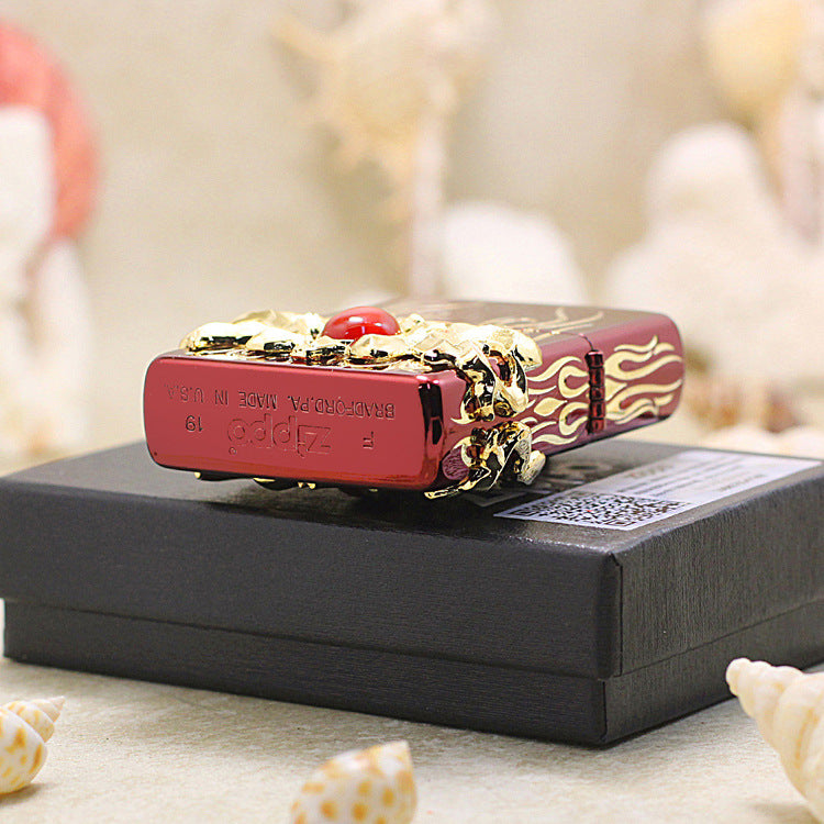 Zippo Blazing Flame with Red Gem (Red Ice Finish) - JP07