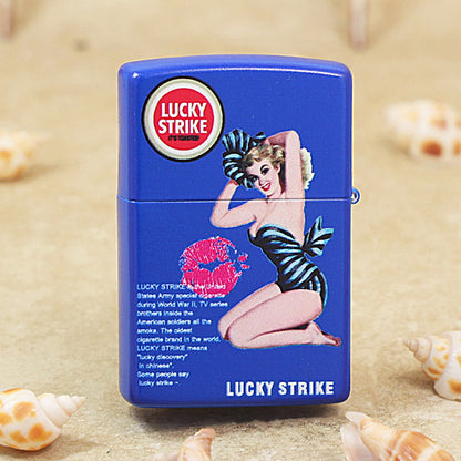 Zippo Blue Matte Color Printed Lucky Strike Pin-Up Girl - CS18