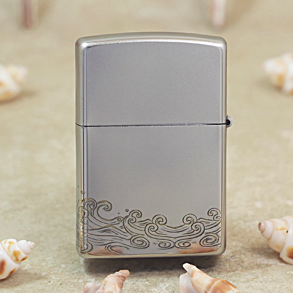 Zippo Brushed Chrome Two Tone Compass Rose and Waves - SC03
