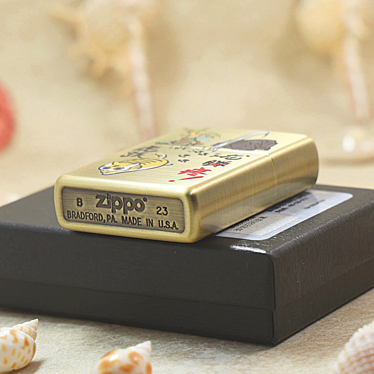 Zippo Brushed Smoked Brass 'Dragon Soaring Tiger Leaping' - DS131