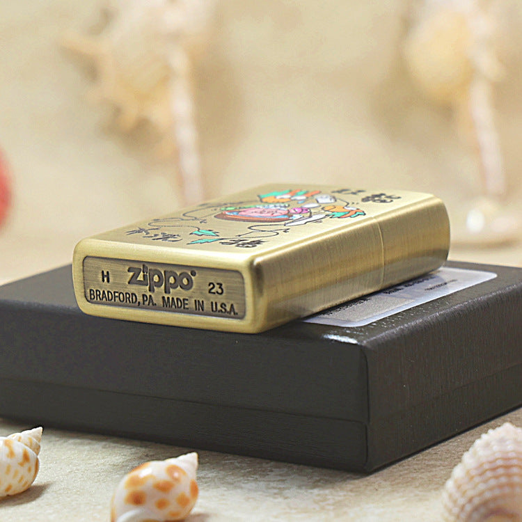 Zippo Brushed Smoked Brass 'Two Dragons Washing a Pig' - DS130