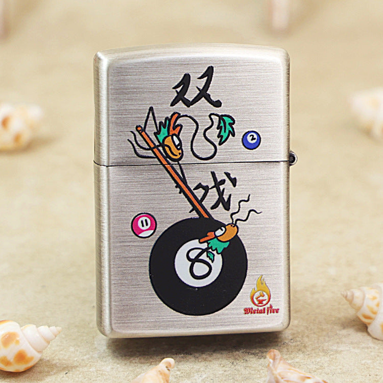 Zippo Brushed Smoked Chrome 'Two Dragons Playing Billiard'- DS129