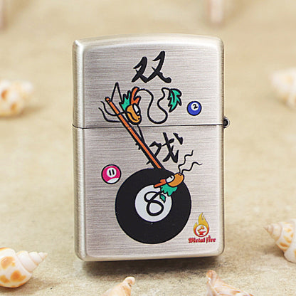 Zippo Brushed Smoked Chrome 'Two Dragons Playing Billiard'- DS129