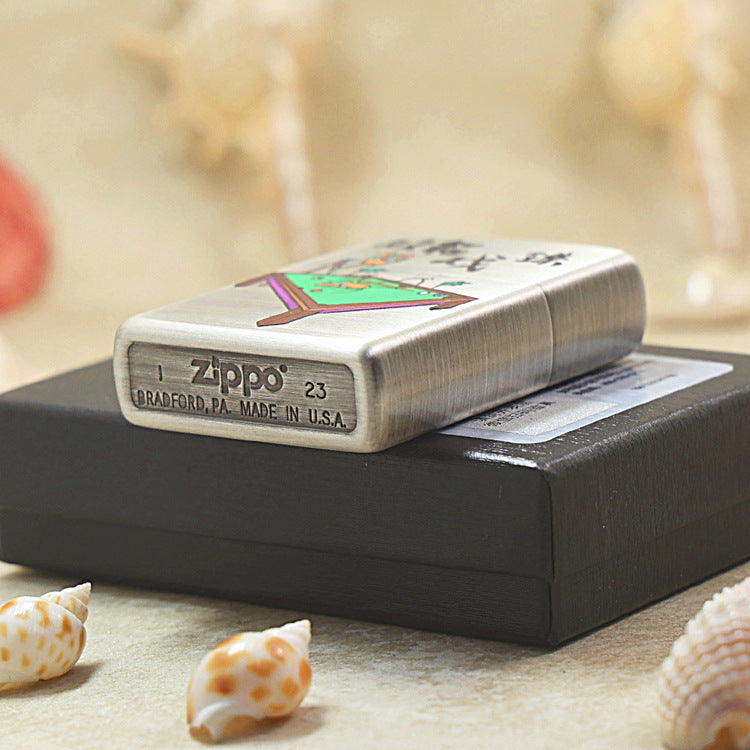 Zippo Brushed Smoked Chrome 'Two Dragons Playing Billiard'- DS129