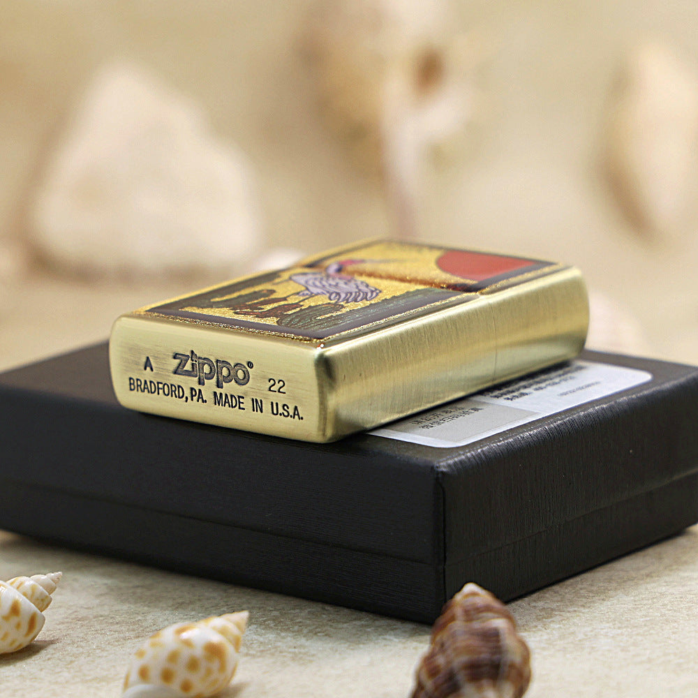Zippo Crane and Cactus Gold Plate - Animal Series - JP55