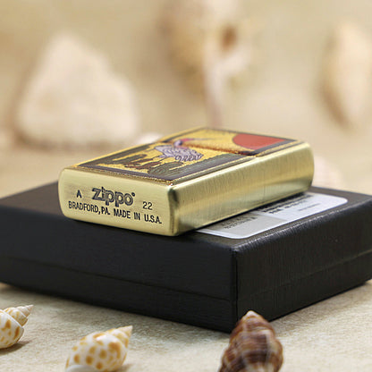 Zippo Crane and Cactus Gold Plate - Animal Series - JP55