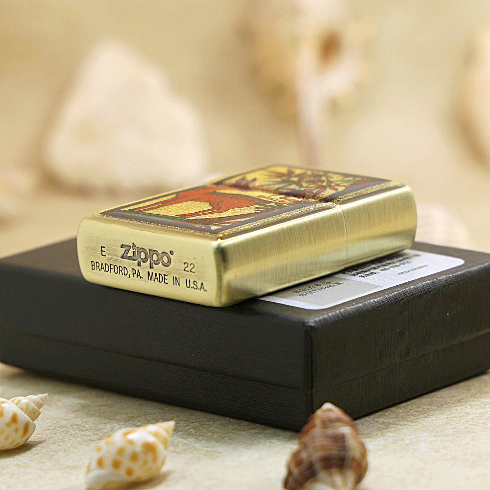 Zippo Deer & Marijuana Gold Plate - JP53
