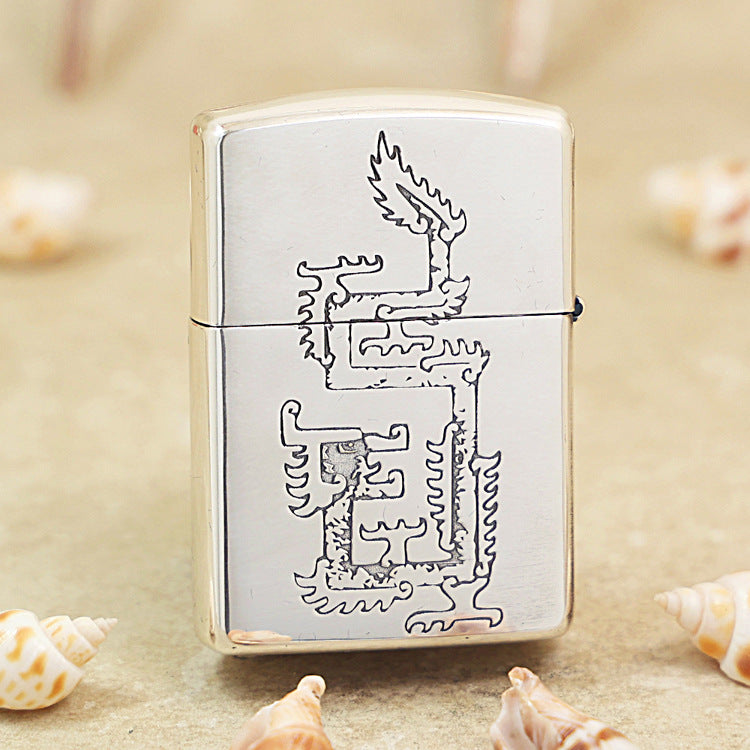 Zippo Embossed Enamel 'Prosperous Dragon' Silver-Plated 162-DS62