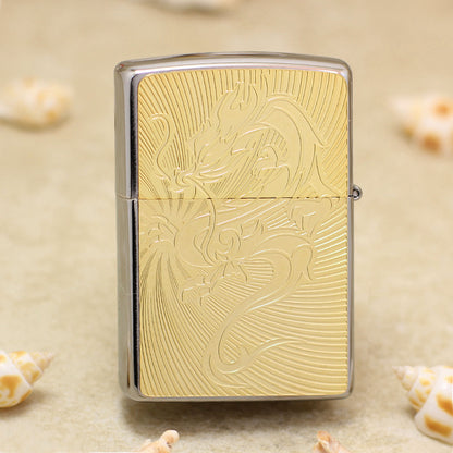 Zippo Gold Plate Double-Sided Dragon Emblem - JP65