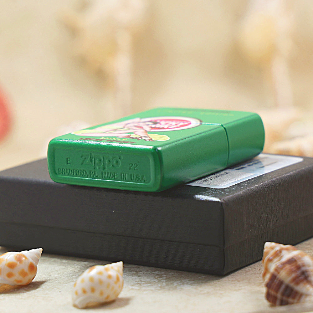 Zippo Green Matte Color Printed Lucky Strike Pin-Up Girl - CS16