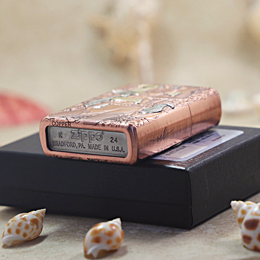 Zippo Solid Engraved Copper Finish Nine-Tailed Fox Pin-Up - CM32