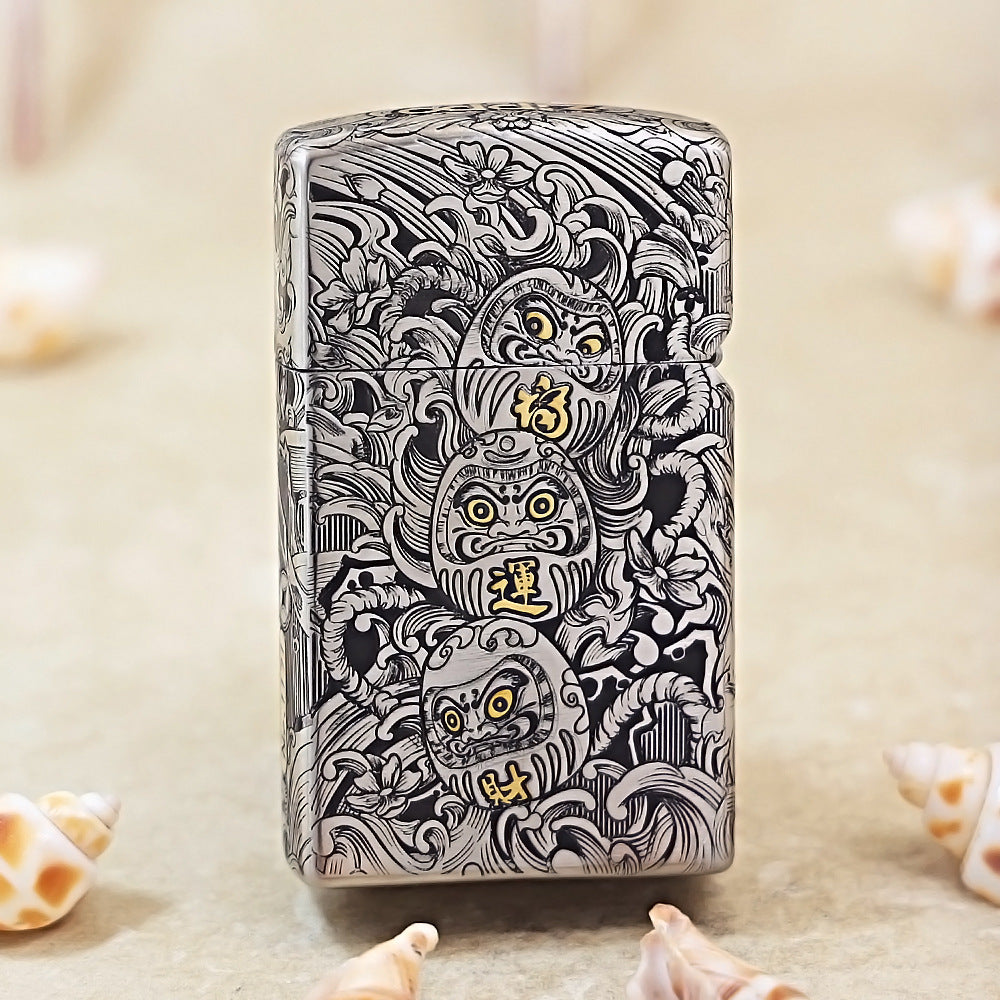 Zippo Heavy Carved Two-Tone Koi Fish and Turbulent Waves Case - CM14