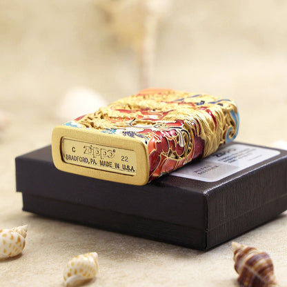 Zippo Heavy Relief Antique Silver Dragon and Ocean Wave Case - CM50