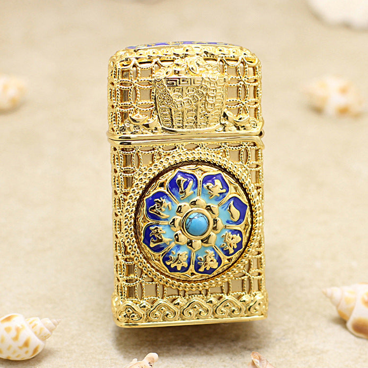 Zippo Heavy Relief Gold Abacus and Lotus Filigree Slim Case Set - CM52