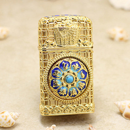 Zippo Heavy Relief Gold Abacus and Lotus Filigree Slim Case Set - CM52